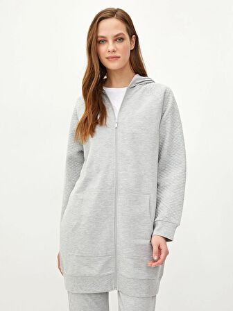 Kapüşonlu Kapitoneli Uzun Kollu Kadın Spor Hırka