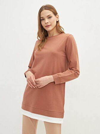 Bisiklet Yaka Düz Oversize Kadın Sweatshirt Tunik