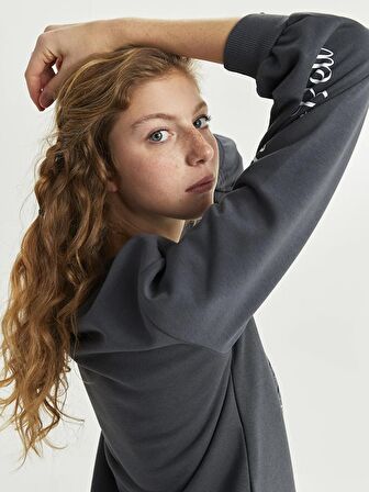 Bisiklet Yaka Faires Baskılı Uzun Kollu Kadın Sweatshirt