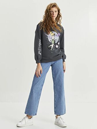 Bisiklet Yaka Faires Baskılı Uzun Kollu Kadın Sweatshirt
