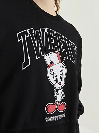 Bisiklet Yaka Tweety Baskılı Uzun Kollu Kadın Sweatshirt