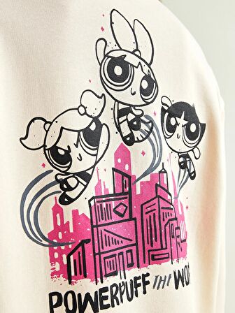 Bisiklet Yaka Powerpuff Girls Baskılı Uzun Kollu Kadın Sweatshirt