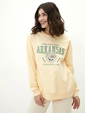 Bisiklet Yaka Baskılı Uzun Kollu Kadın Sweatshirt
