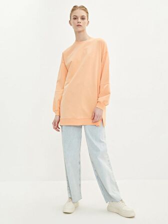 Bisiklet Yaka Düz Oversize Kadın Sweatshirt Tunik