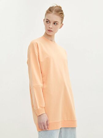 Bisiklet Yaka Düz Oversize Kadın Sweatshirt Tunik