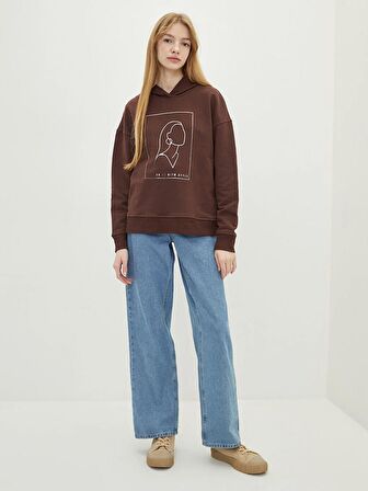 Baskılı Uzun Kollu Kadın Hoodie