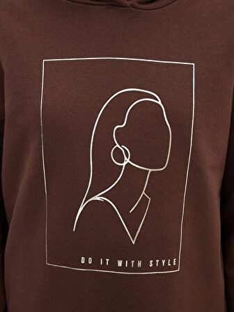 Baskılı Uzun Kollu Kadın Hoodie