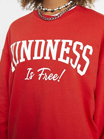 Bisiklet Yaka Yazı Baskılı Uzun Kollu Kadın Sweatshirt