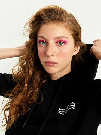 Baskılı Uzun Kollu Kadın Hoodie