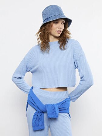 Bisiklet Yaka Düz Uzun Kollu Kadın Sweatshirt