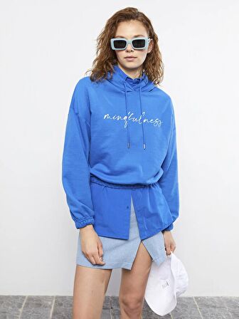 Baskılı Uzun Kollu Kadın Hoodie