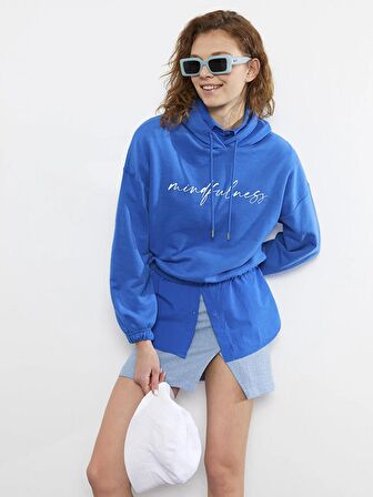 Baskılı Uzun Kollu Kadın Hoodie