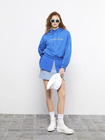 Baskılı Uzun Kollu Kadın Hoodie