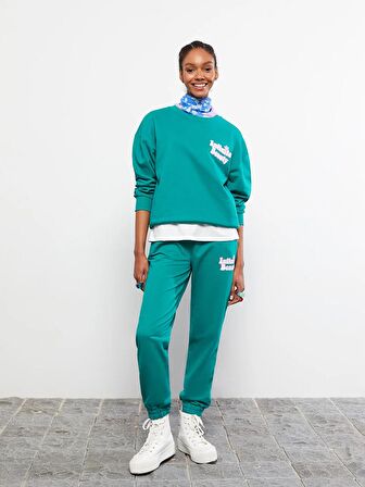 Bisiklet Yaka Baskılı Uzun Kollu Kadın Sweatshirt