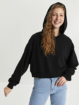 Düz Uzun Kollu Kadın Hoodie
