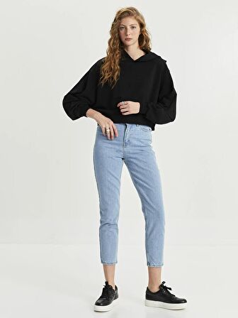 Düz Uzun Kollu Kadın Hoodie