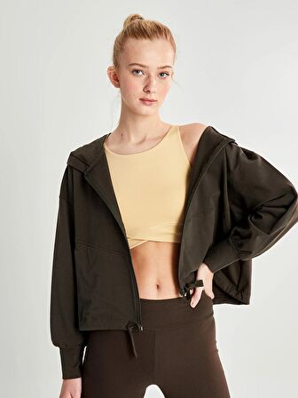 Kapüşonlu Düz Uzun Kollu Oversize Kadın Spor Hırka