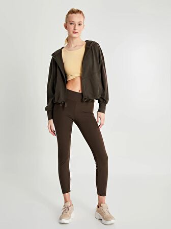 Kapüşonlu Düz Uzun Kollu Oversize Kadın Spor Hırka