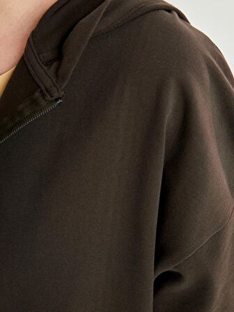 Kapüşonlu Düz Uzun Kollu Oversize Kadın Spor Hırka