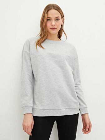 Bisiklet Yaka Düz Uzun Kollu Kadın Sweatshirt