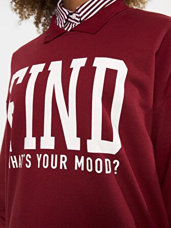 Polo Yaka Yazı Baskılı Uzun Kollu Kadın Sweatshirt