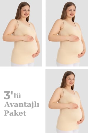 Premium Pratik Kullanışlı Alternatif Hamile Atlet Kalın Askılı Pamuklu Likralı Esnek Ten 3'lü Paket