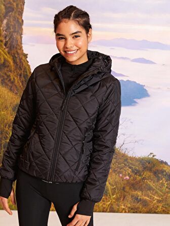 Kapüşonlu Kapitone Uzun Kollu Kadın Outdoor Şişme Mont