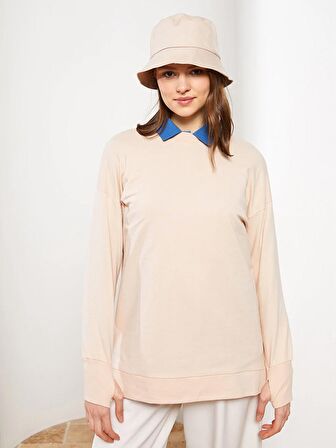 Dik Yaka Düz Uzun Kollu Kadın Sweatshirt Tunik