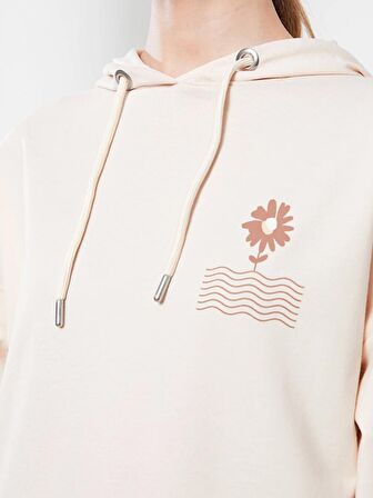 Kapüşonlu Baskılı Uzun Kollu Kadın Sweatshirt Tunik