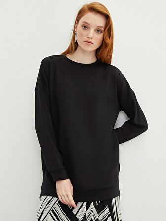Bisiklet Yaka Düz Uzun Kollu Kadın Sweatshirt