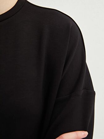 Bisiklet Yaka Düz Uzun Kollu Kadın Sweatshirt