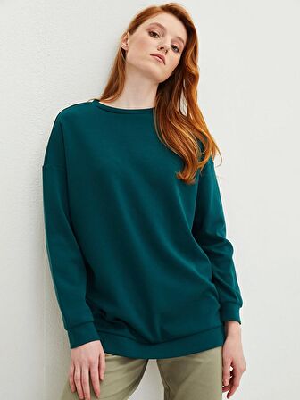 Bisiklet Yaka Düz Uzun Kollu Kadın Sweatshirt