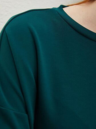 Bisiklet Yaka Düz Uzun Kollu Kadın Sweatshirt