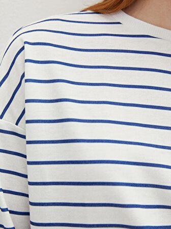 Bisiklet Yaka Çizgili Uzun Kollu Kadın Sweatshirt