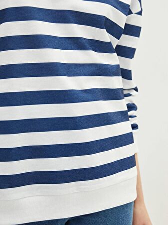 Bisiklet Yaka Çizgili Uzun Kollu Kadın Sweatshirt