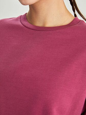 Bisiklet Yaka Düz Uzun Kollu Kadın Sweatshirt