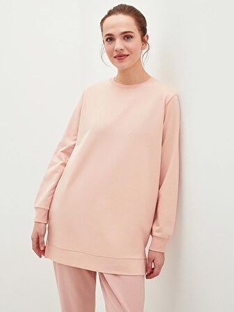 Bisiklet Yaka Düz Oversize Kadın Sweatshirt Tunik