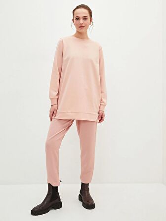 Bisiklet Yaka Düz Oversize Kadın Sweatshirt Tunik