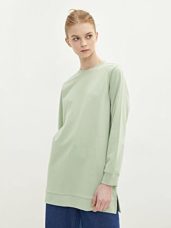 Bisiklet Yaka Düz Oversize Kadın Sweatshirt Tunik