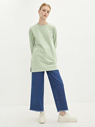 Bisiklet Yaka Düz Oversize Kadın Sweatshirt Tunik