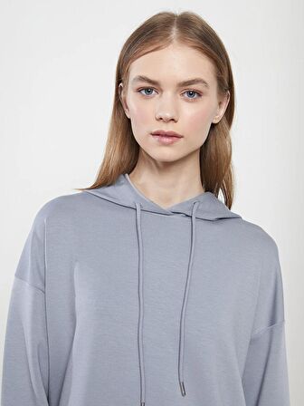 Kapüşonlu Düz Uzun Kollu Kadın Sweatshirt Tunik