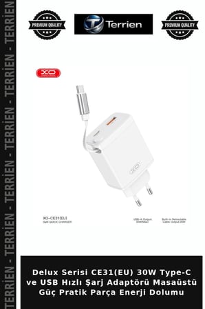 Delux Serisi CE31(EU) 30W Type-C ve USB Hızlı Şarj Adaptörü Masaüstü Güç Pratik Parça Enerji Dolumu