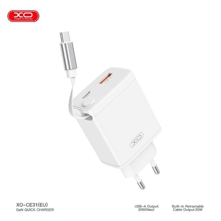 Delux Serisi CE31(EU) 30W Type-C ve USB Hızlı Şarj Adaptörü Masaüstü Güç Pratik Parça Enerji Dolumu