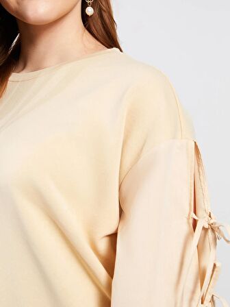 Büyük Beden Bisiklet Yaka Düz Uzun Kollu Kadın Sweatshirt