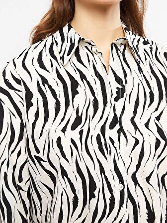 Desenli Uzun Kollu Oversize Poplin Kadın Gömlek Tunik