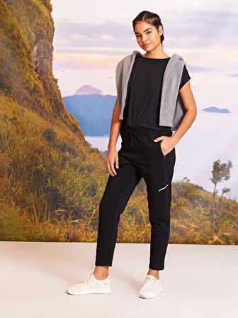 Beli Lastikli Baskılı Cep Detaylı Kadın Outdoor Eşofman Altı