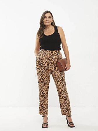 Beli Lastikli Rahat Kalıp Desenli Viskon Kadın Pantolon