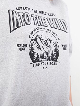 Bisiklet Yaka Baskılı Uzun Kollu Kadın Sweatshirt