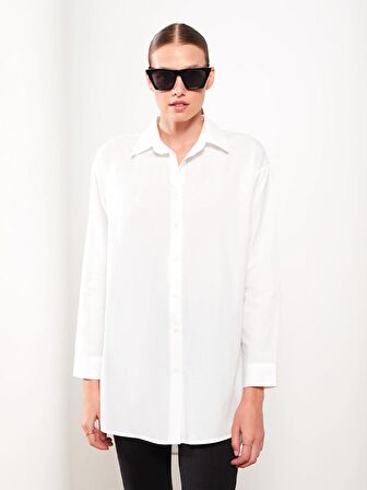 Düz Uzun Kollu Oversize Poplin Kadın Gömlek Tunik