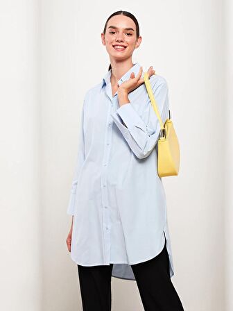 Düz Uzun Kollu Oversize Poplin Kadın Gömlek Tunik